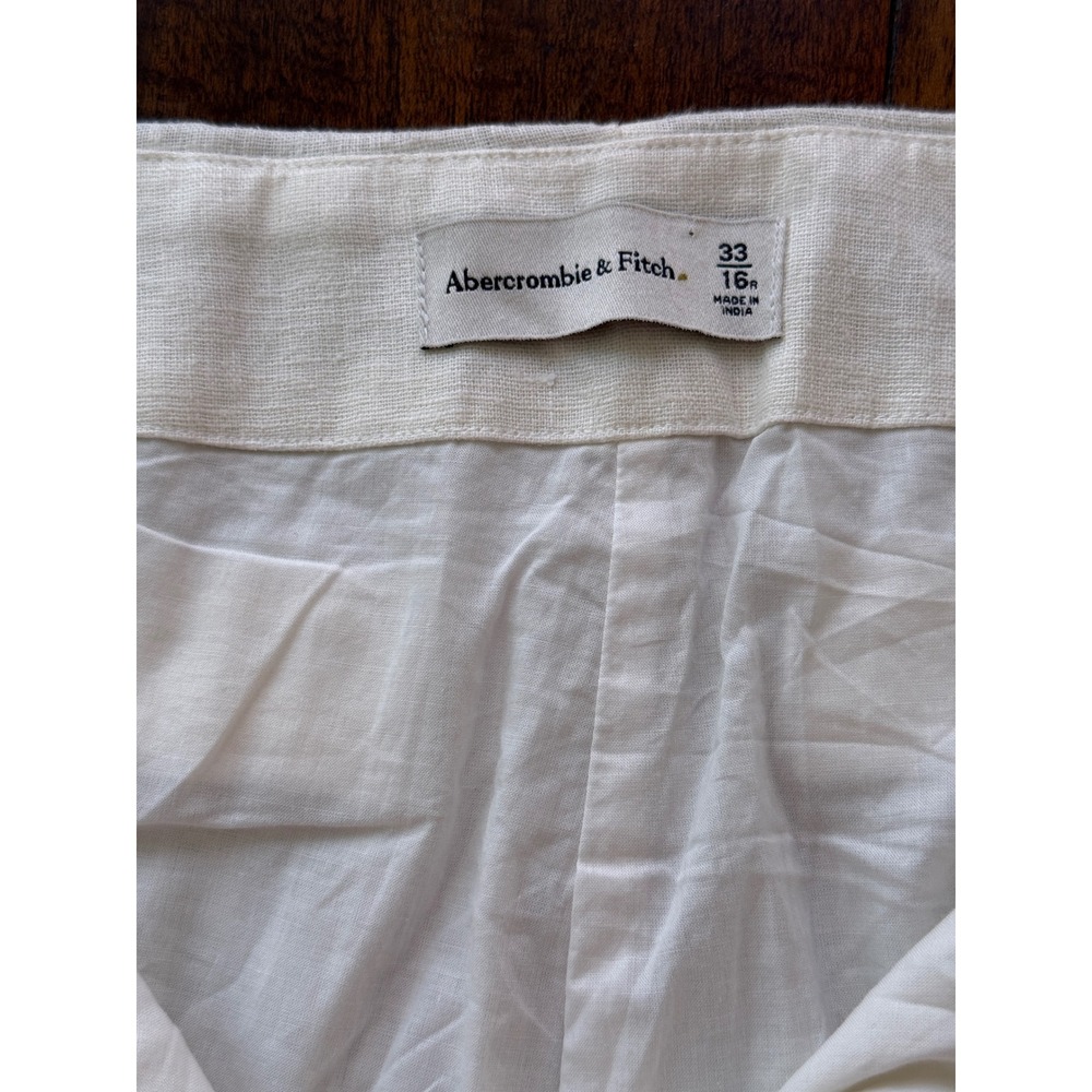 Abercrombie & Fitch Women Cream Linen Blend Crop Pants Size 16 33 Flat Front - Picture 4 of 13